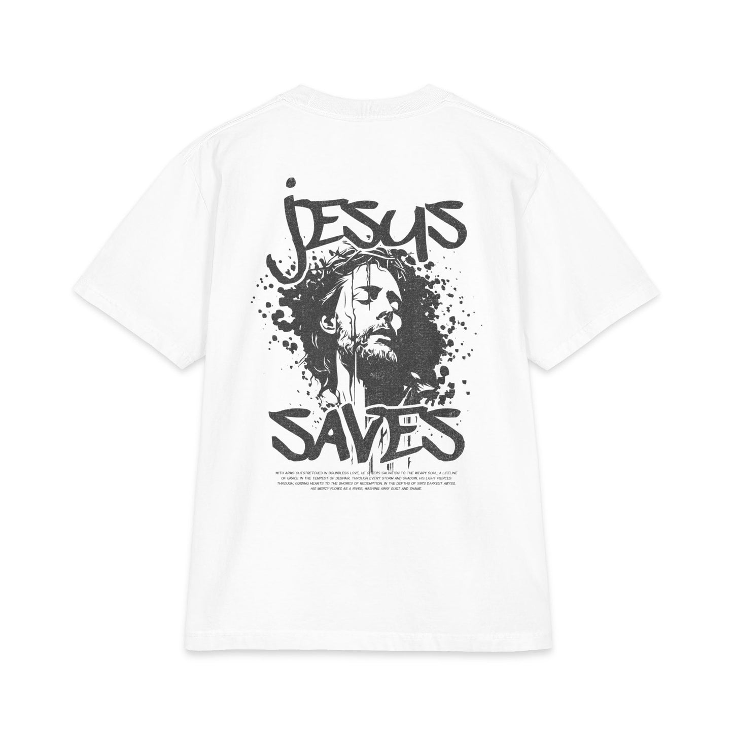 Jesus Saves T-Shirt — Graphic Christian Faith Tee with Crown Logo
