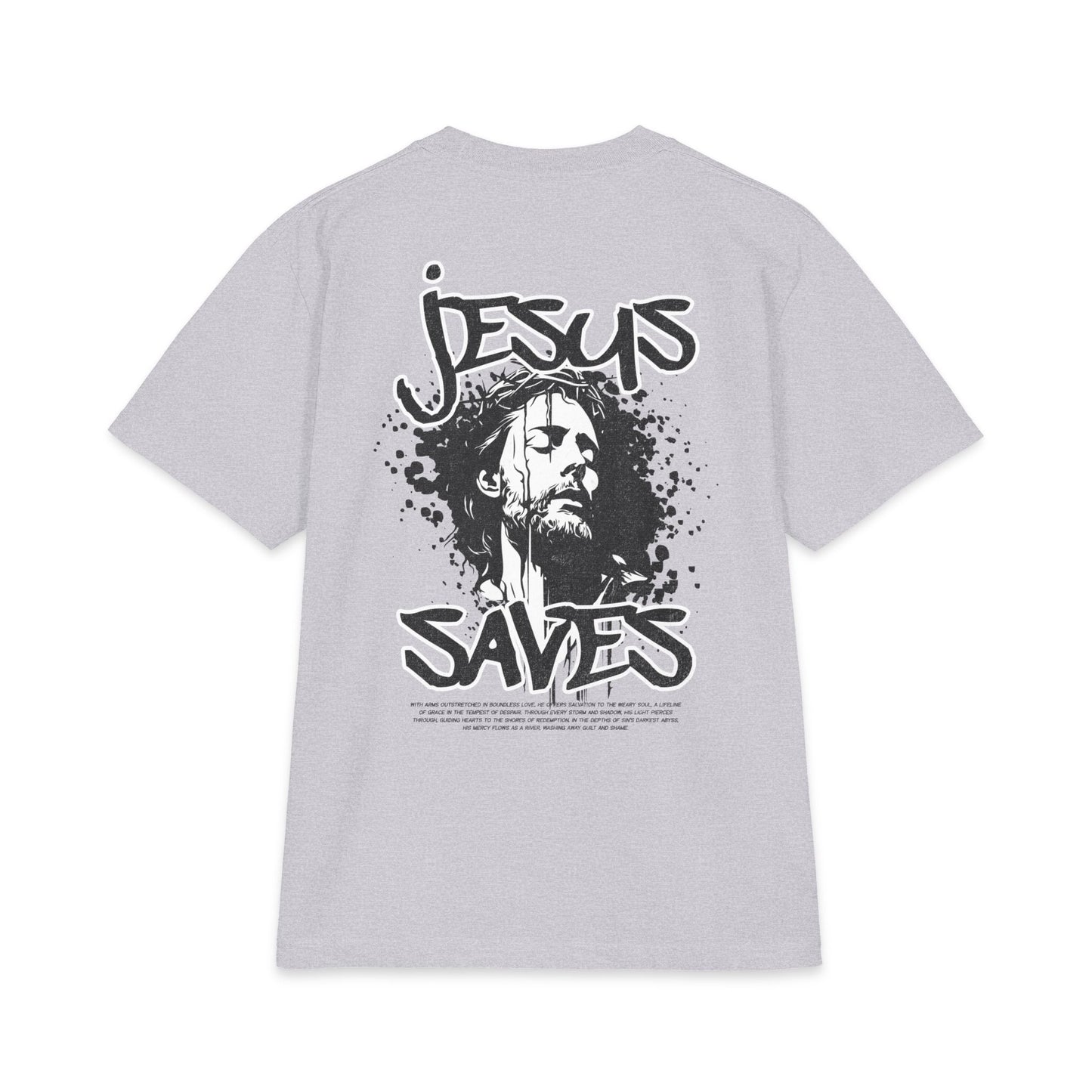 Jesus Saves T-Shirt — Graphic Christian Faith Tee with Crown Logo